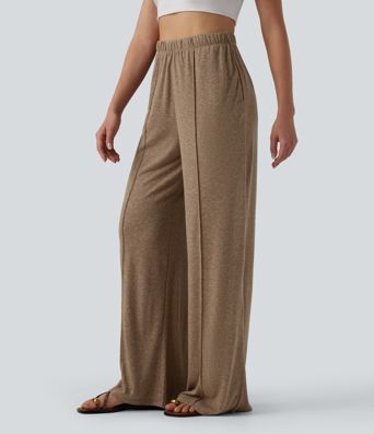 High Waisted Inner Drawstring Wide Leg Casual Linen-Blend Pants with Pockets High Waisted Inner Drawstring Wide Leg Casual Linen-Blend Pants with Pockets
