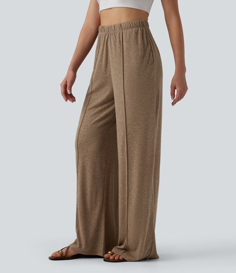 High Waisted Inner Drawstring Wide Leg Casual Linen-Blend Pants with Pockets High Waisted Inner Drawstring Wide Leg Casual Linen-Blend Pants with Pockets