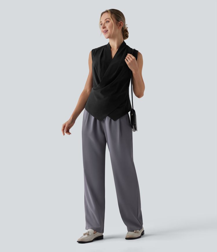 Wrinkle-resistant V Neck Sleeveless Work Chiffon Shirt
