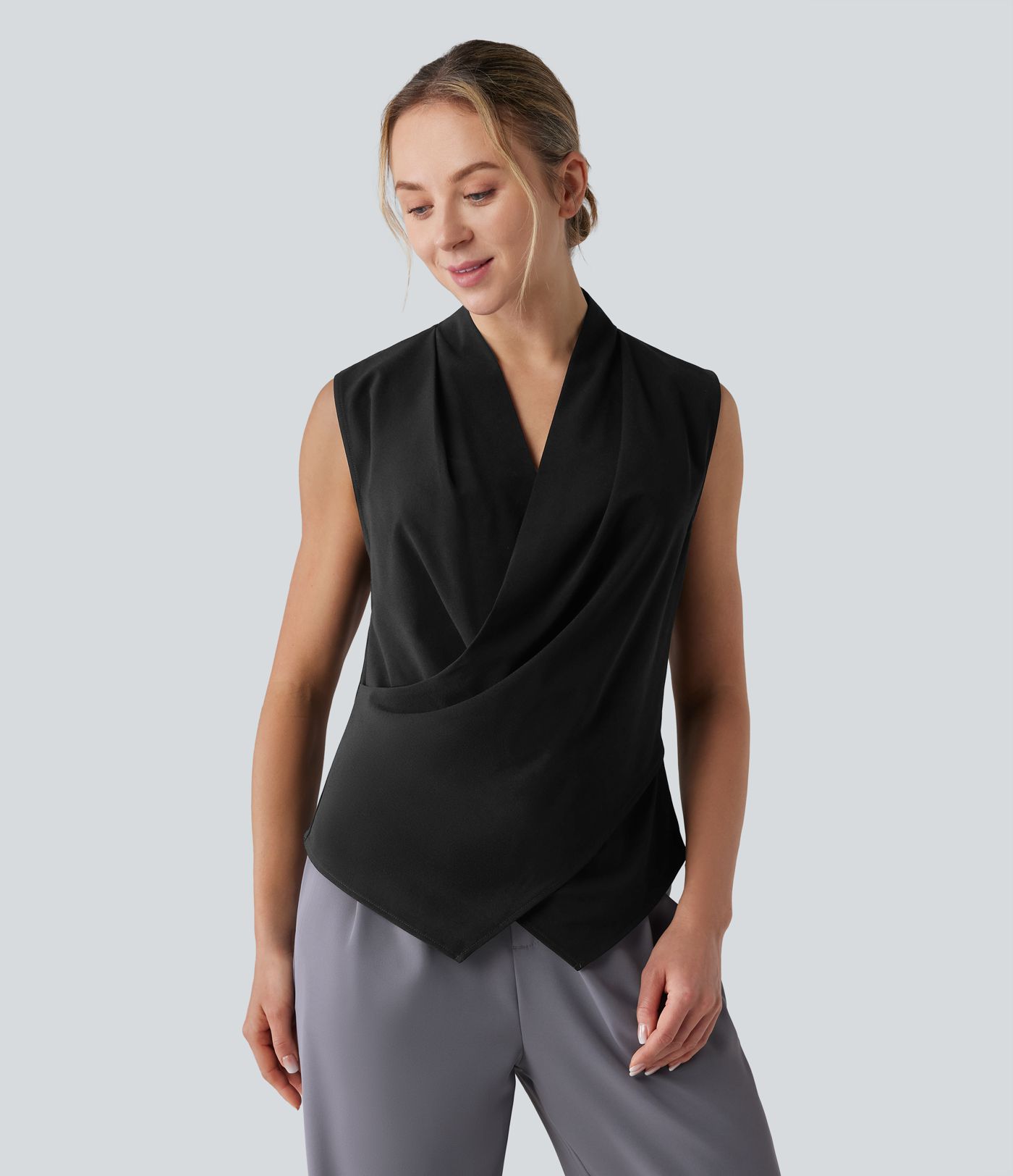 Wrinkle-resistant V Neck Sleeveless Work Chiffon Shirt