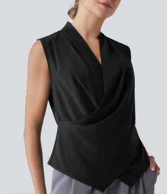 Wrinkle-resistant V Neck Sleeveless Work Chiffon Shirt