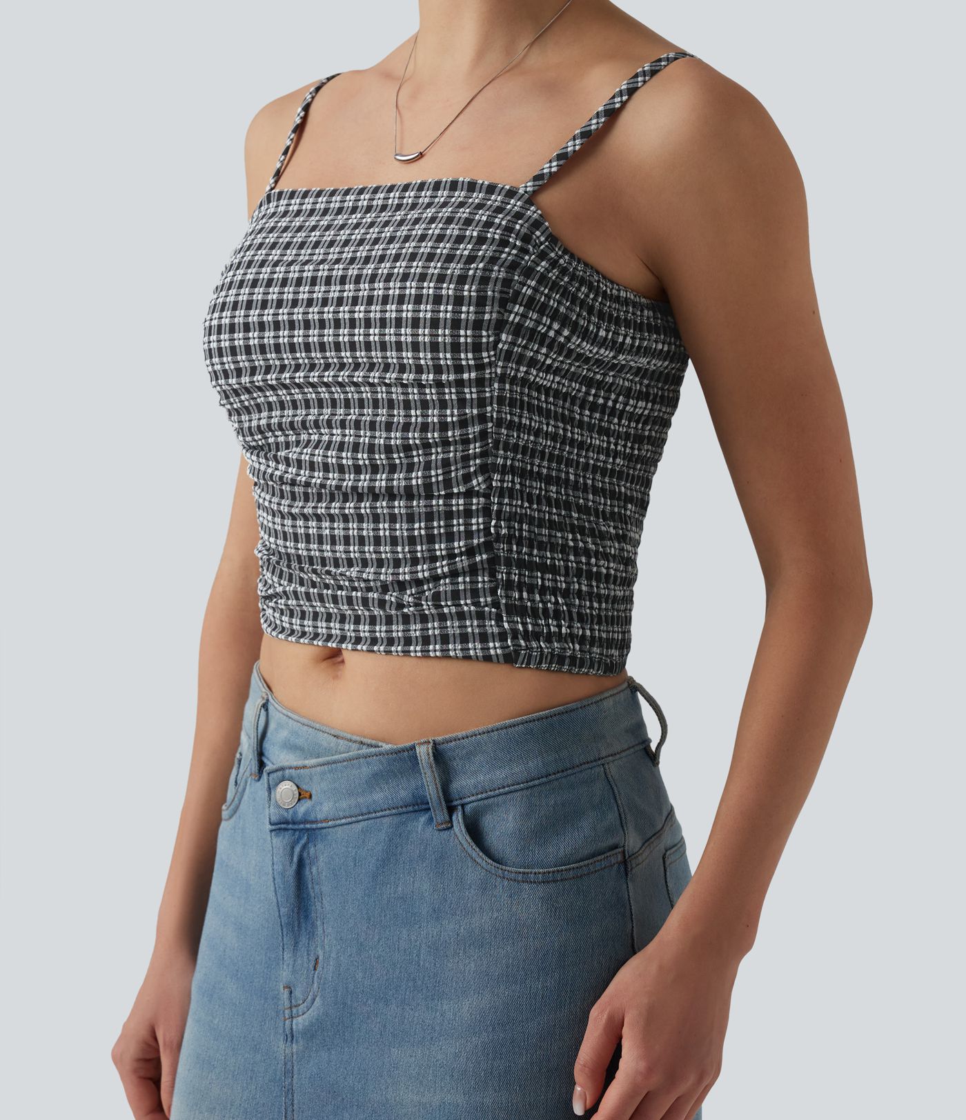 Gingham Ruched Cropped Workout Tank Top Gingham Ruched Cropped Workout Tank Top