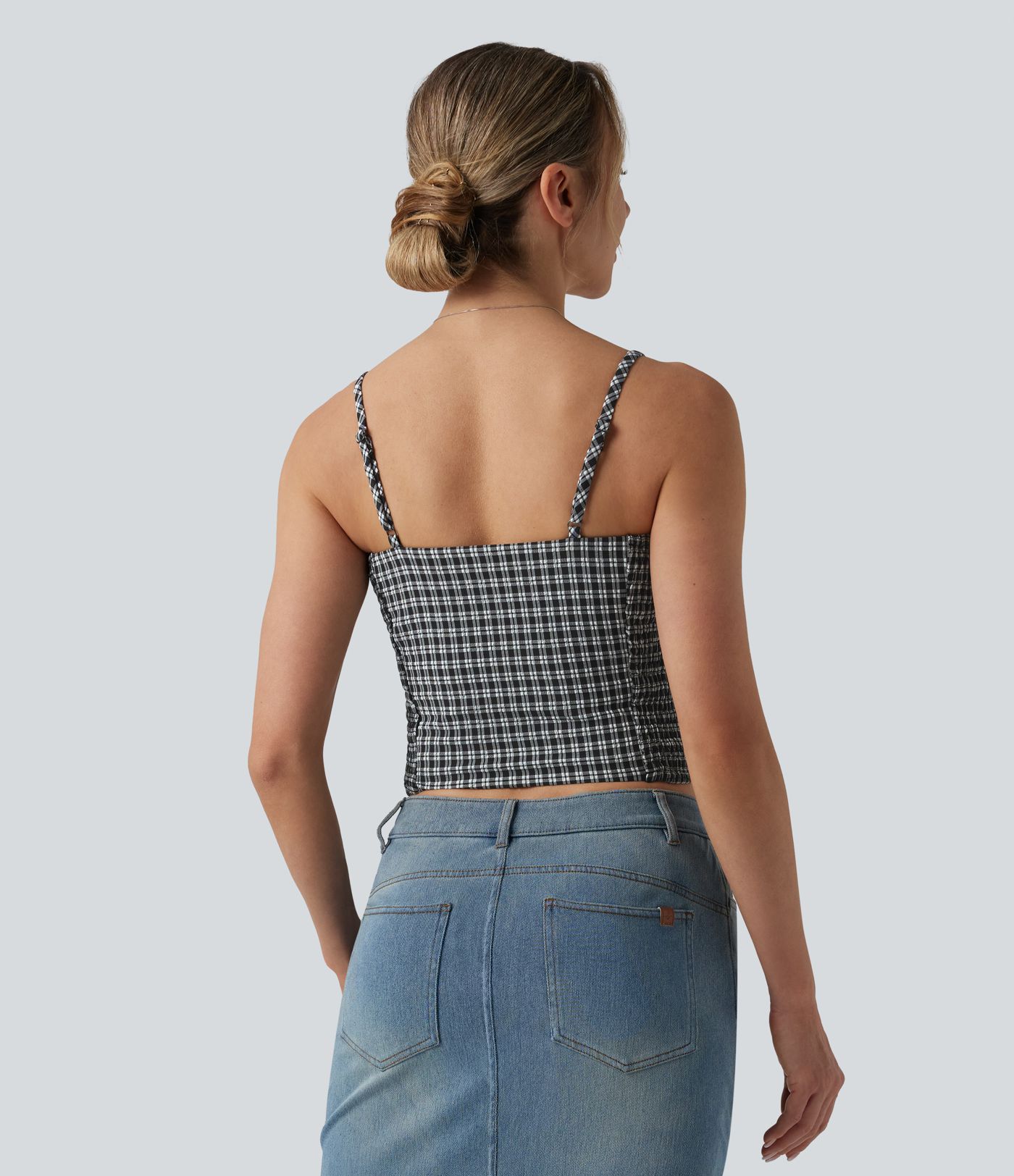 Gingham Ruched Cropped Workout Tank Top Gingham Ruched Cropped Workout Tank Top