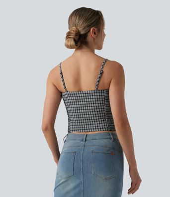 Gingham Ruched Cropped Workout Tank Top Gingham Ruched Cropped Workout Tank Top