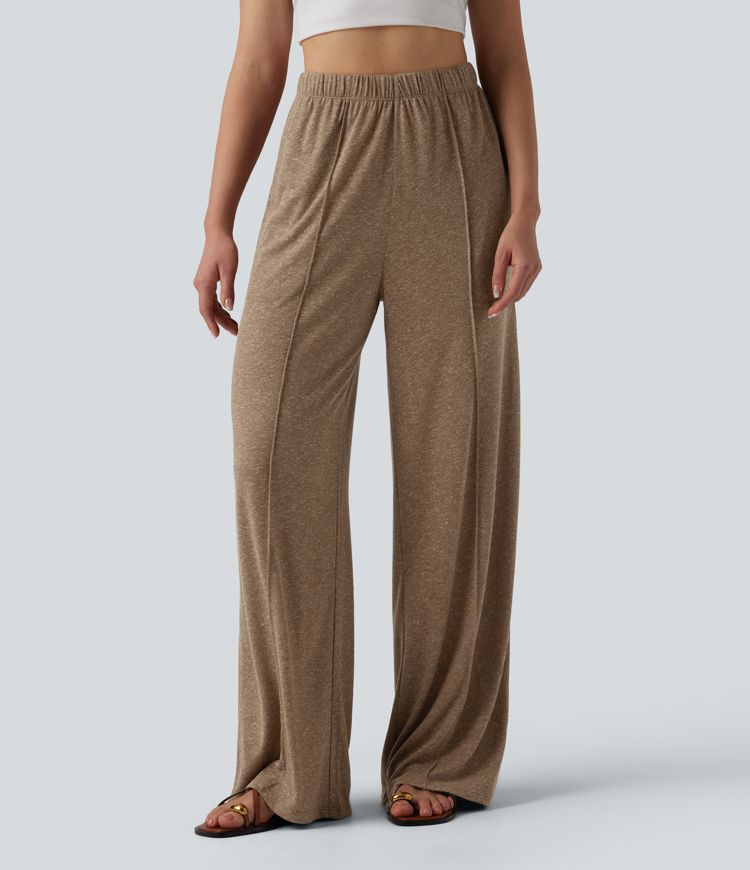 High Waisted Inner Drawstring Wide Leg Casual Linen-Blend Pants with Pockets High Waisted Inner Drawstring Wide Leg Casual Linen-Blend Pants with Pockets