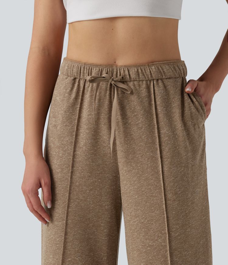 High Waisted Inner Drawstring Wide Leg Casual Linen-Blend Pants with Pockets High Waisted Inner Drawstring Wide Leg Casual Linen-Blend Pants with Pockets