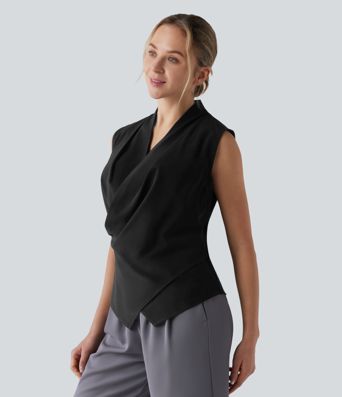 Wrinkle-resistant V Neck Sleeveless Work Chiffon Shirt