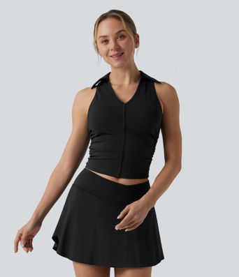 Softlyzero™ Airy Racerback Ruched Cool Touch Tennis Sports Top-UPF50+