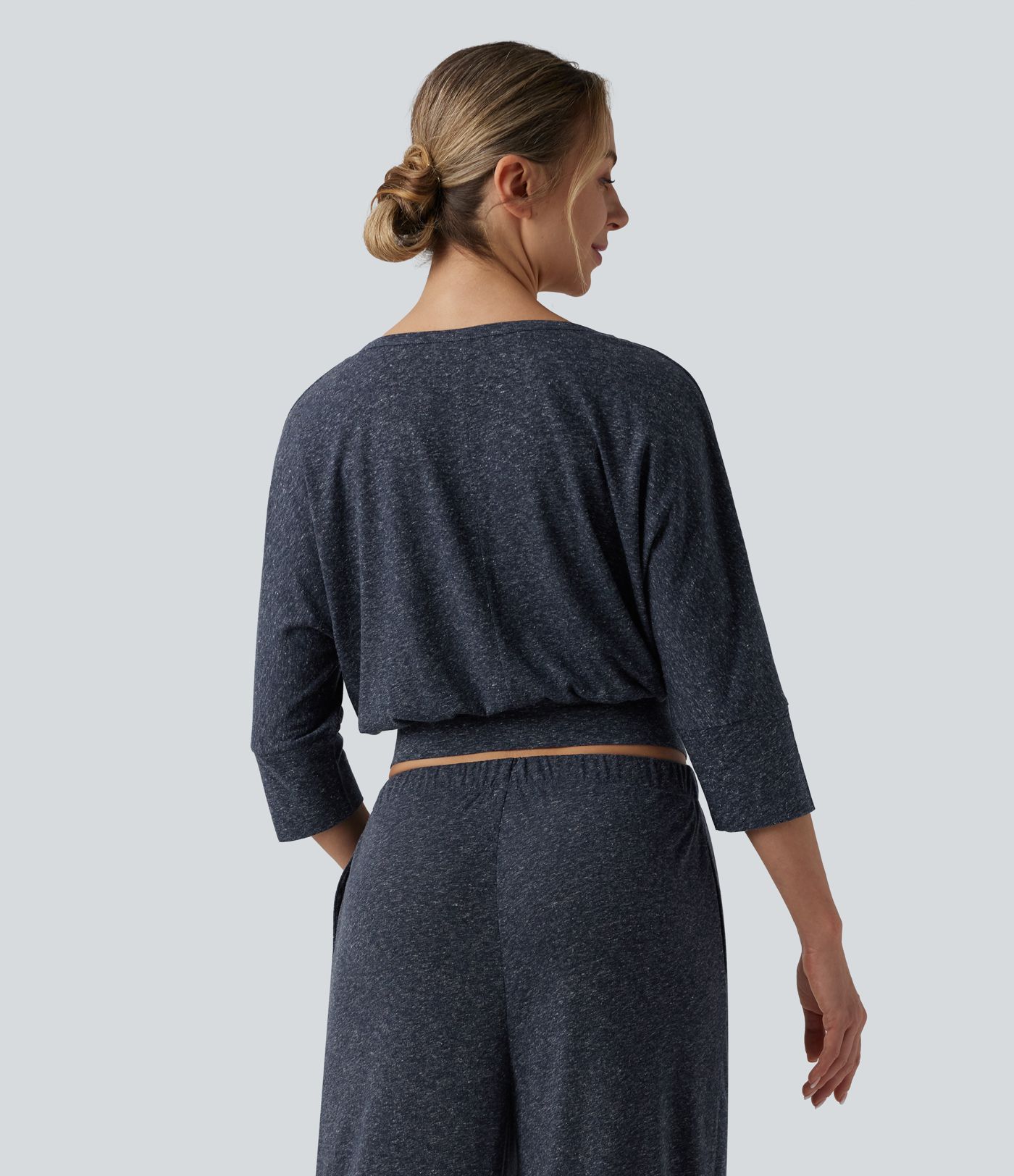 V Neck 3/4 Sleeve Casual Linen-Blend Top