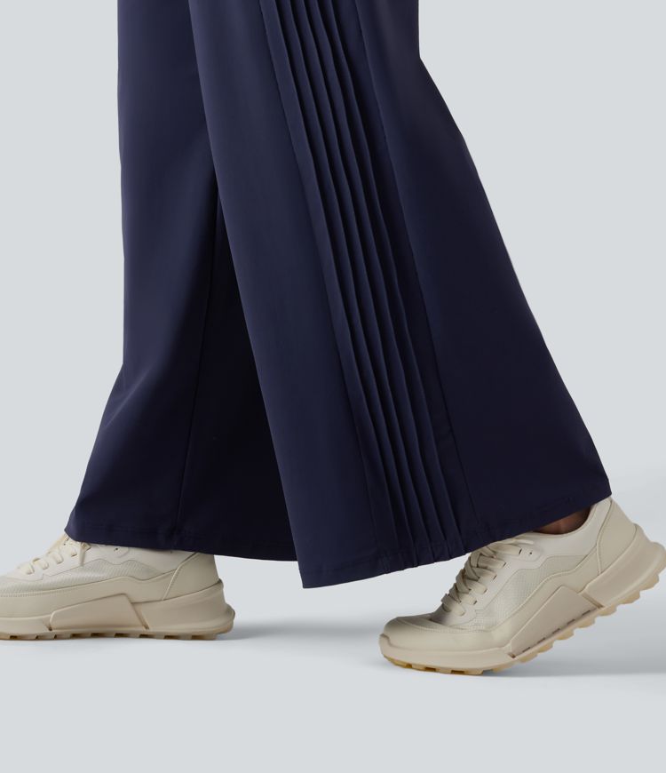 High Waisted Drawstring Wide Leg Quick Dry Running Pants with Pockets