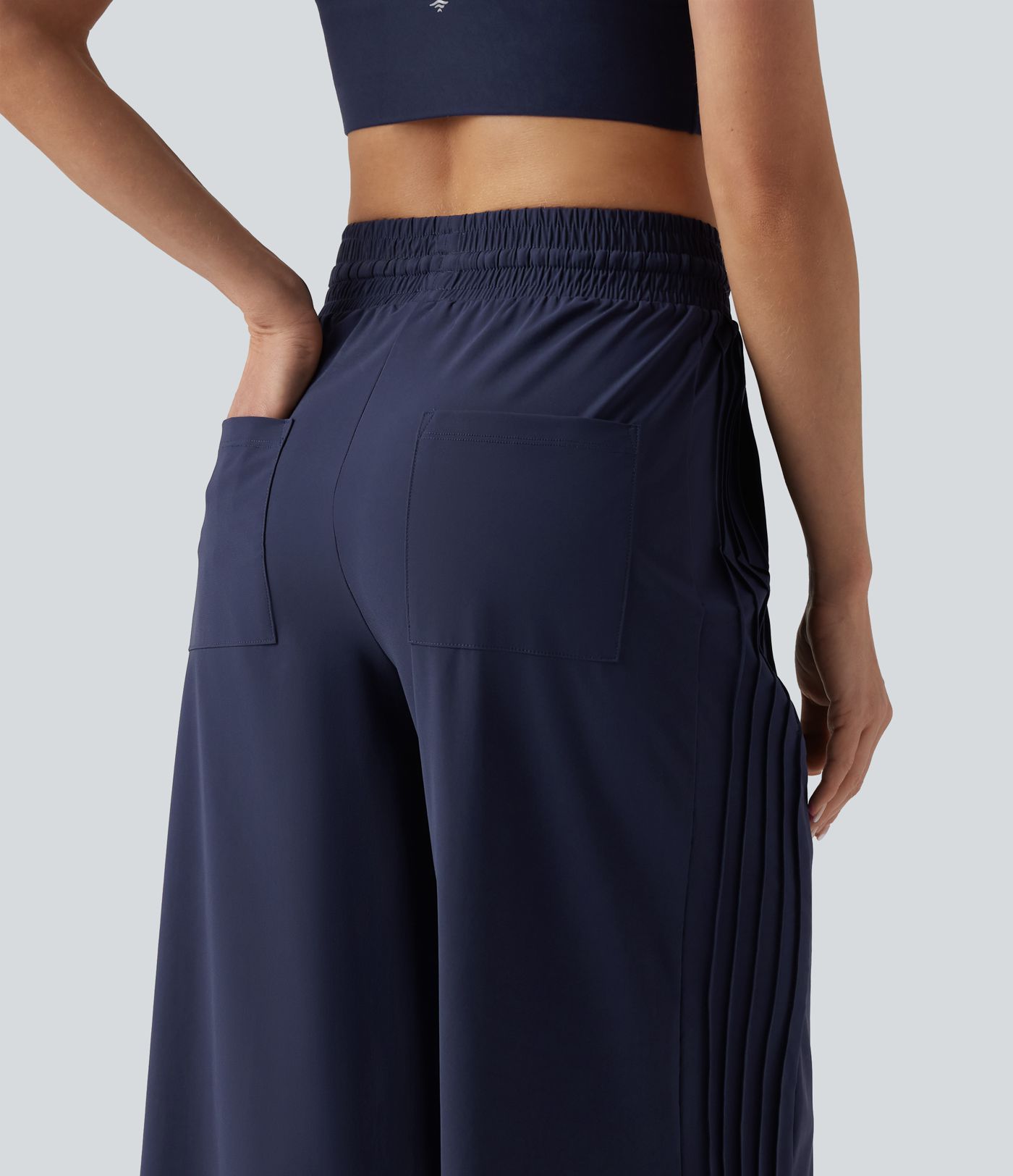 High Waisted Drawstring Wide Leg Quick Dry Running Pants with Pockets