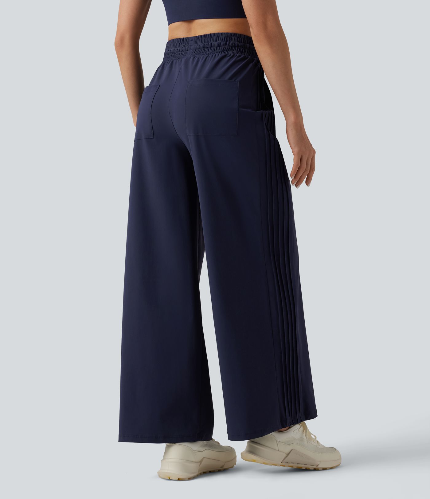 High Waisted Drawstring Wide Leg Quick Dry Running Pants with Pockets