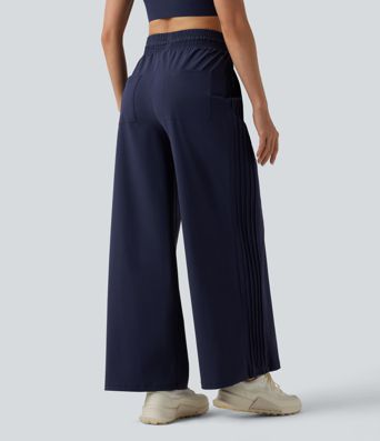 High Waisted Drawstring Wide Leg Quick Dry Running Pants with Pockets