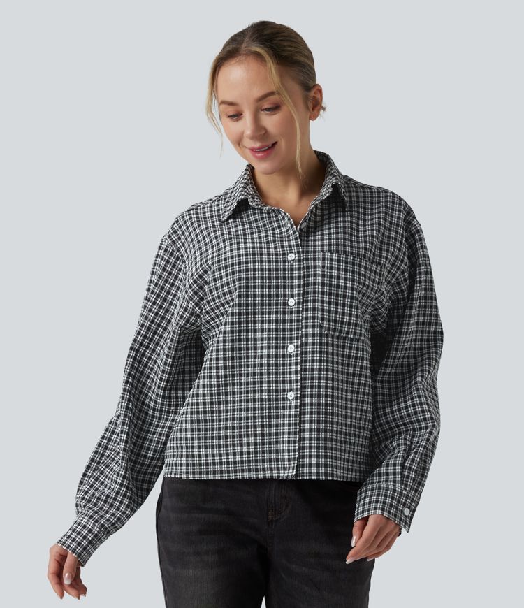 Vichy-Karo Langarm-Freizeithemd