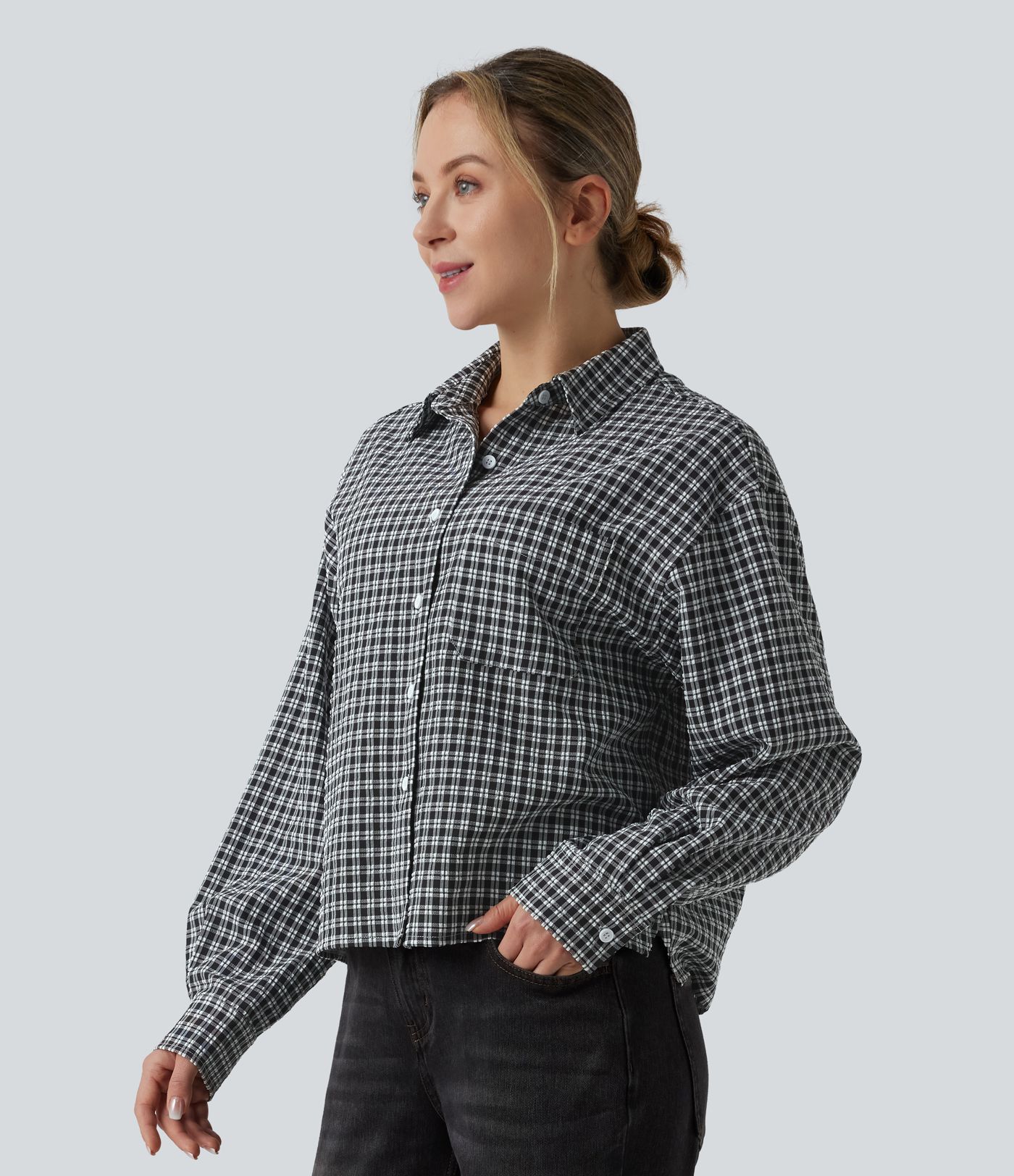 Vichy-Karo Langarm-Freizeithemd