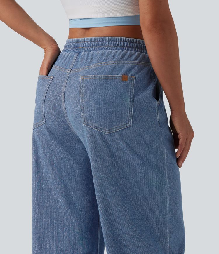 Halara Flex™ Low Rise Drawstring Wide Leg Sparkle Casual Sweatpants Jeans with Pockets