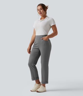 Mid Rise Straight Leg Quick Dry Golf Trousers with Pockets-Golf Tee-UPF40+