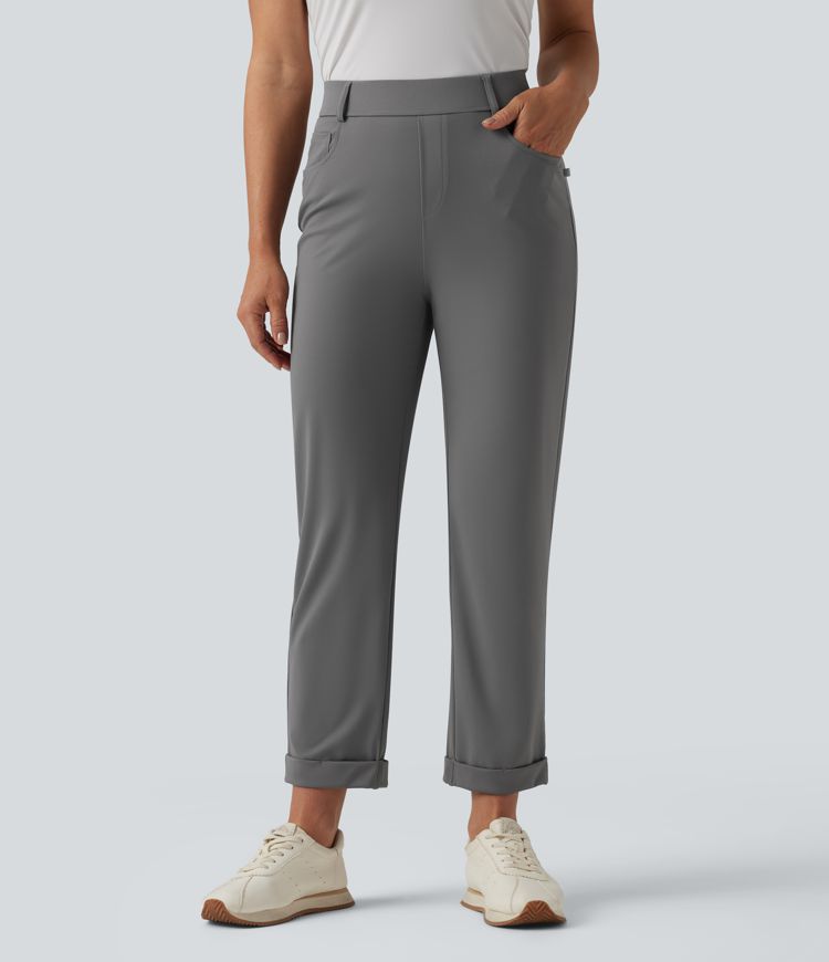 Mid Rise Straight Leg Quick Dry Golf Trousers with Pockets-Golf Tee-UPF40+