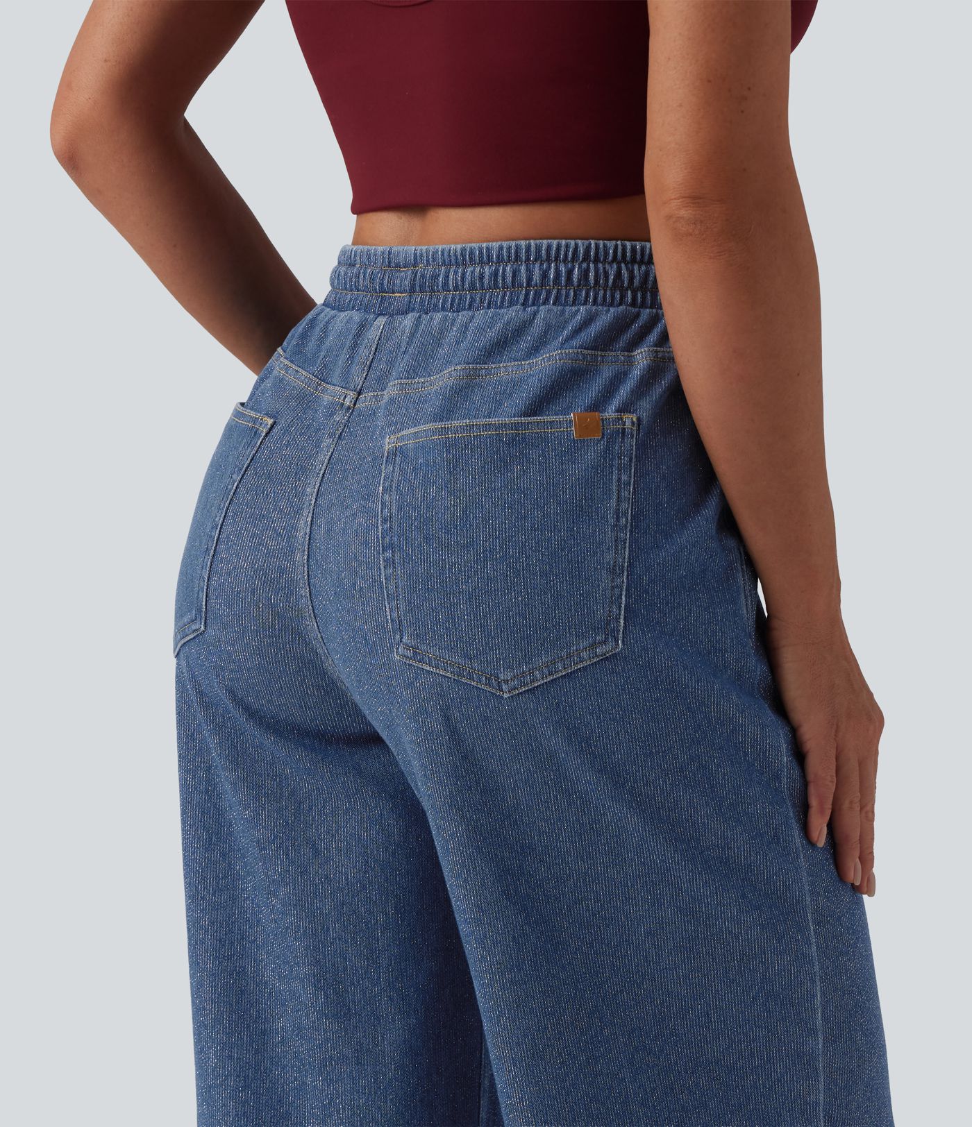 Halara Flex™ Low Rise Drawstring Wide Leg Sparkle Casual Sweatpants Jeans with Pockets