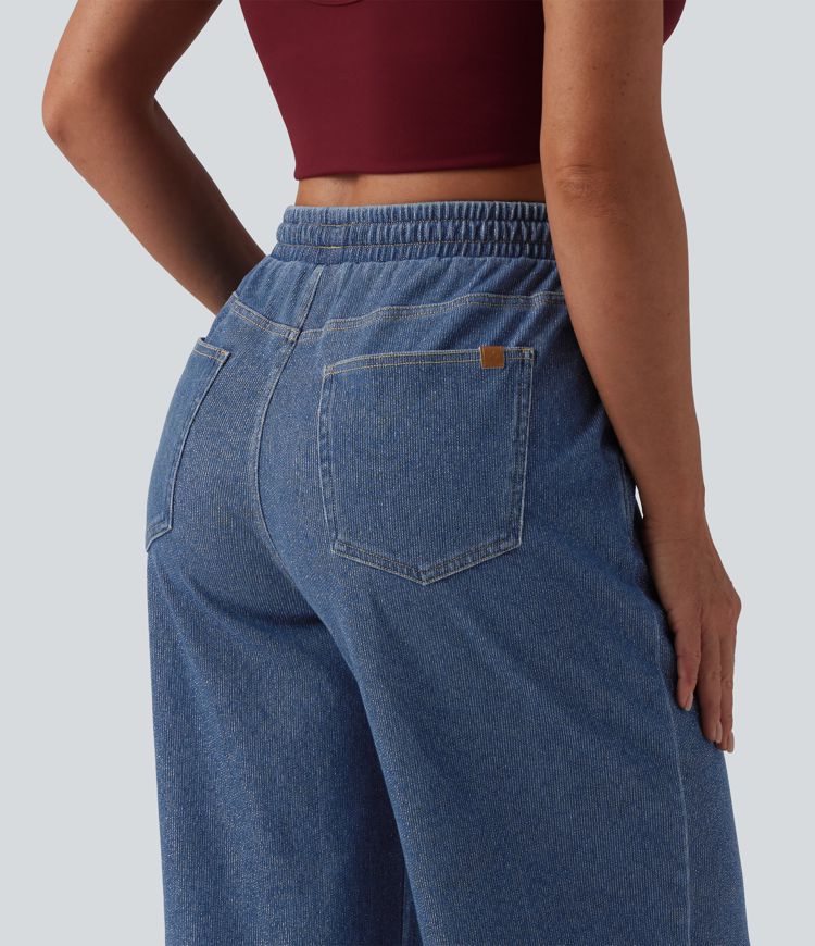 Halara Flex™ Low Rise Drawstring Wide Leg Sparkle Casual Sweatpants Jeans with Pockets