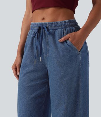 Halara Flex™ Low Rise Drawstring Wide Leg Sparkle Casual Sweatpants Jeans with Pockets