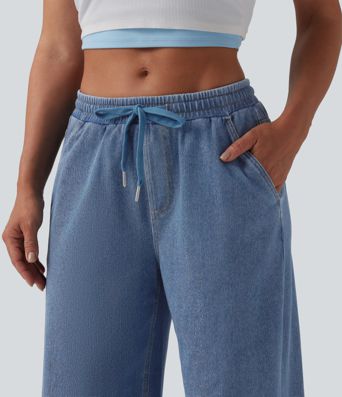 Halara Flex™ Low Rise Drawstring Wide Leg Sparkle Casual Sweatpants Jeans with Pockets