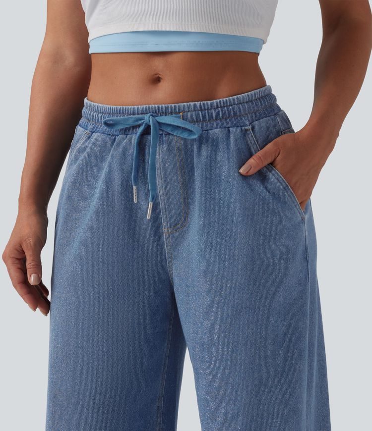 Halara Flex™ Low Rise Drawstring Wide Leg Sparkle Casual Sweatpants Jeans with Pockets