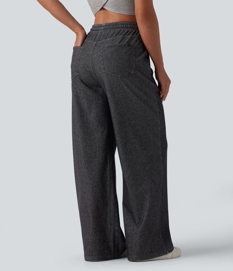 Halara Flex™ Low Rise Drawstring Wide Leg Sparkle Casual Sweatpants Jeans with Pockets