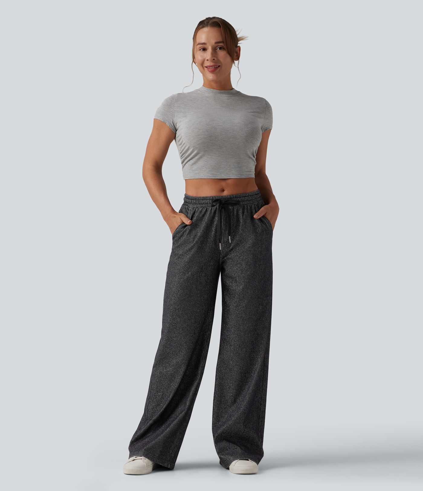 Halara Flex™ Low Rise Drawstring Wide Leg Sparkle Casual Sweatpants Jeans with Pockets