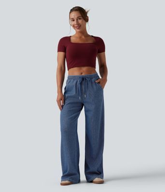 Halara Flex™ Low Rise Drawstring Wide Leg Sparkle Casual Sweatpants Jeans with Pockets