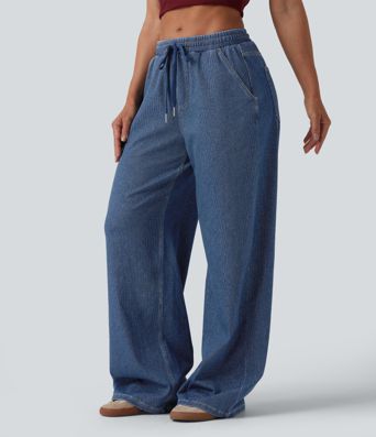 Halara Flex™ Low Rise Drawstring Wide Leg Sparkle Casual Sweatpants Jeans with Pockets