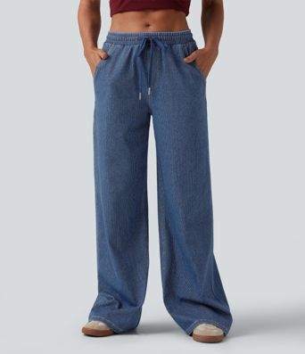 Halara Flex™ Low Rise Drawstring Wide Leg Sparkle Casual Sweatpants Jeans with Pockets