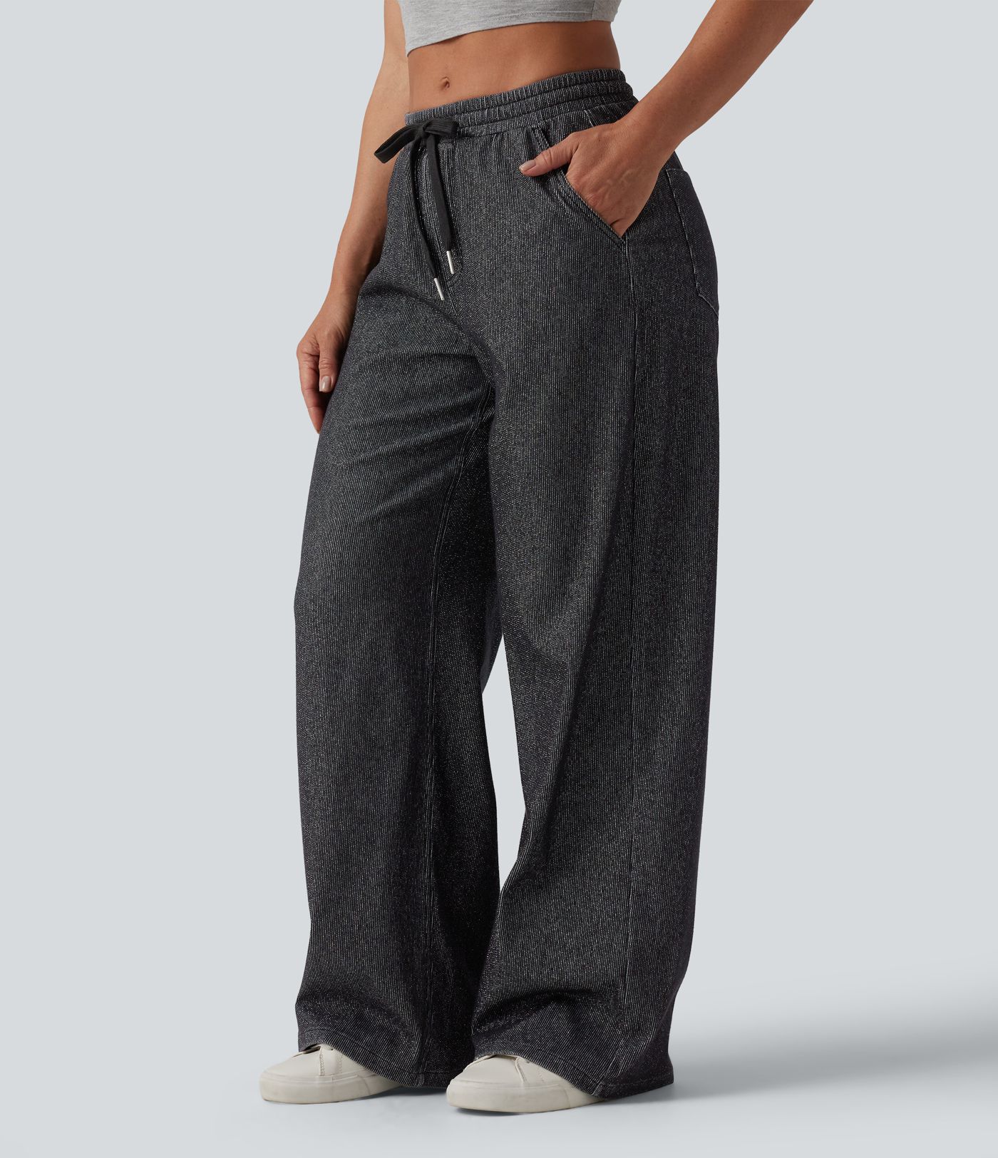 Halara Flex™ Low Rise Drawstring Wide Leg Sparkle Casual Sweatpants Jeans with Pockets