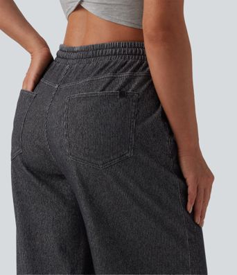 Halara Flex™ Low Rise Drawstring Wide Leg Sparkle Casual Sweatpants Jeans with Pockets