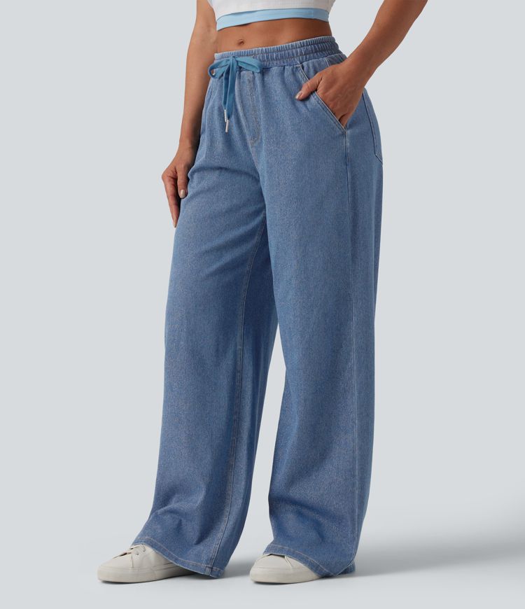 Halara Flex™ Low Rise Drawstring Wide Leg Sparkle Casual Sweatpants Jeans with Pockets