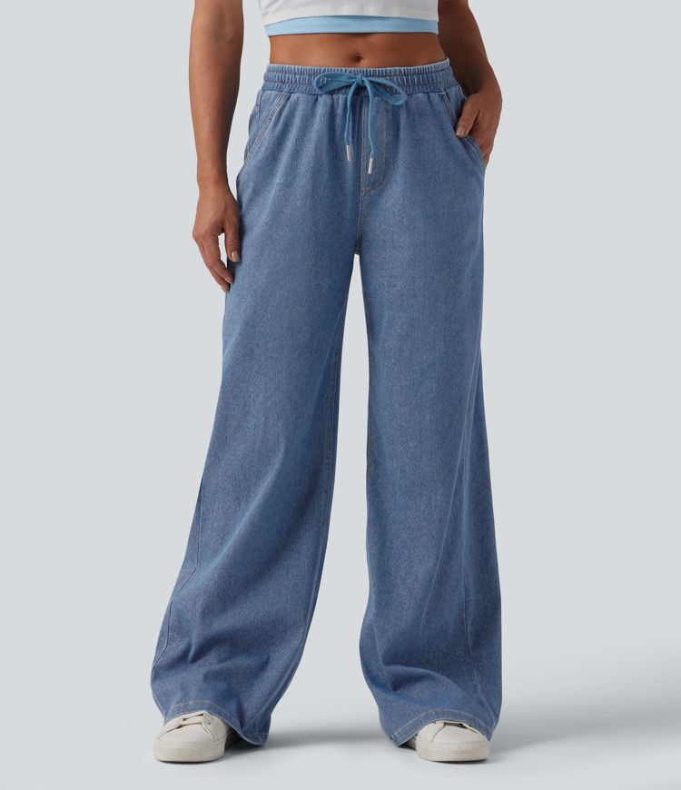 Halara Flex™ Low Rise Drawstring Wide Leg Sparkle Casual Sweatpants Jeans with Pockets