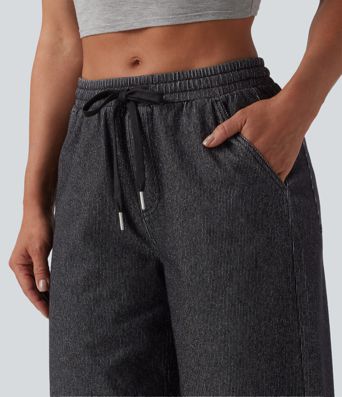 Halara Flex™ Low Rise Drawstring Wide Leg Sparkle Casual Sweatpants Jeans with Pockets