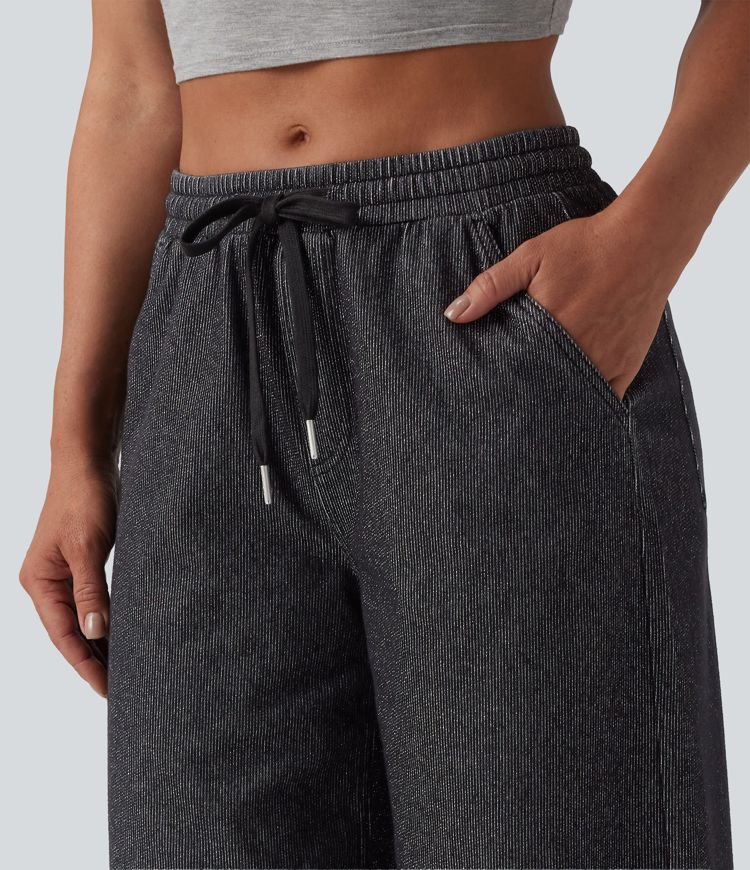 Halara Flex™ Low Rise Drawstring Wide Leg Sparkle Casual Sweatpants Jeans with Pockets