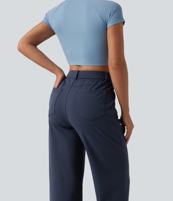 DayStretch Mid Rise Straight Leg Casual Pants with Pockets