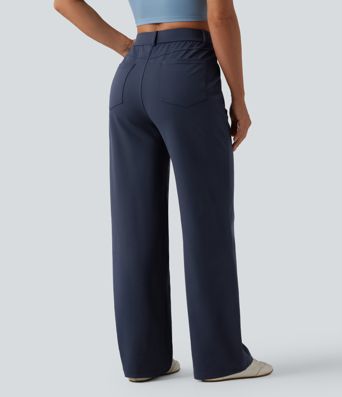 DayStretch Mid Rise Straight Leg Casual Pants with Pockets