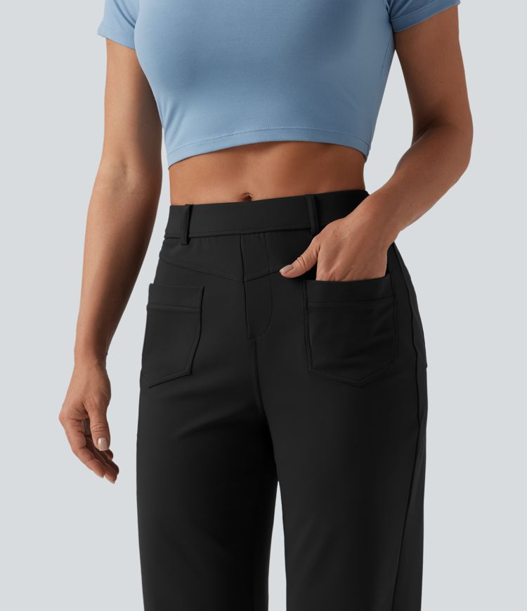 DayStretch Mid Rise Straight Leg Casual Trousers with Pockets