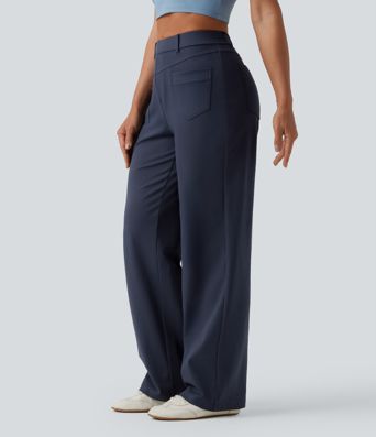 DayStretch Mid Rise Straight Leg Casual Pants with Pockets
