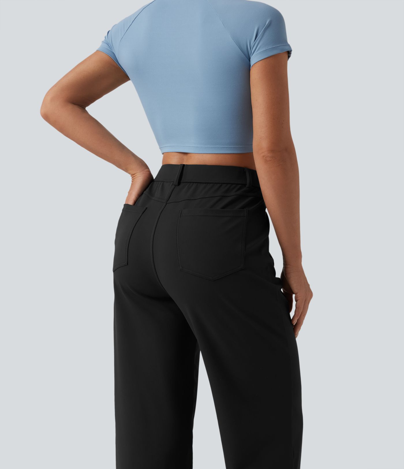 DayStretch Mid Rise Straight Leg Casual Trousers with Pockets