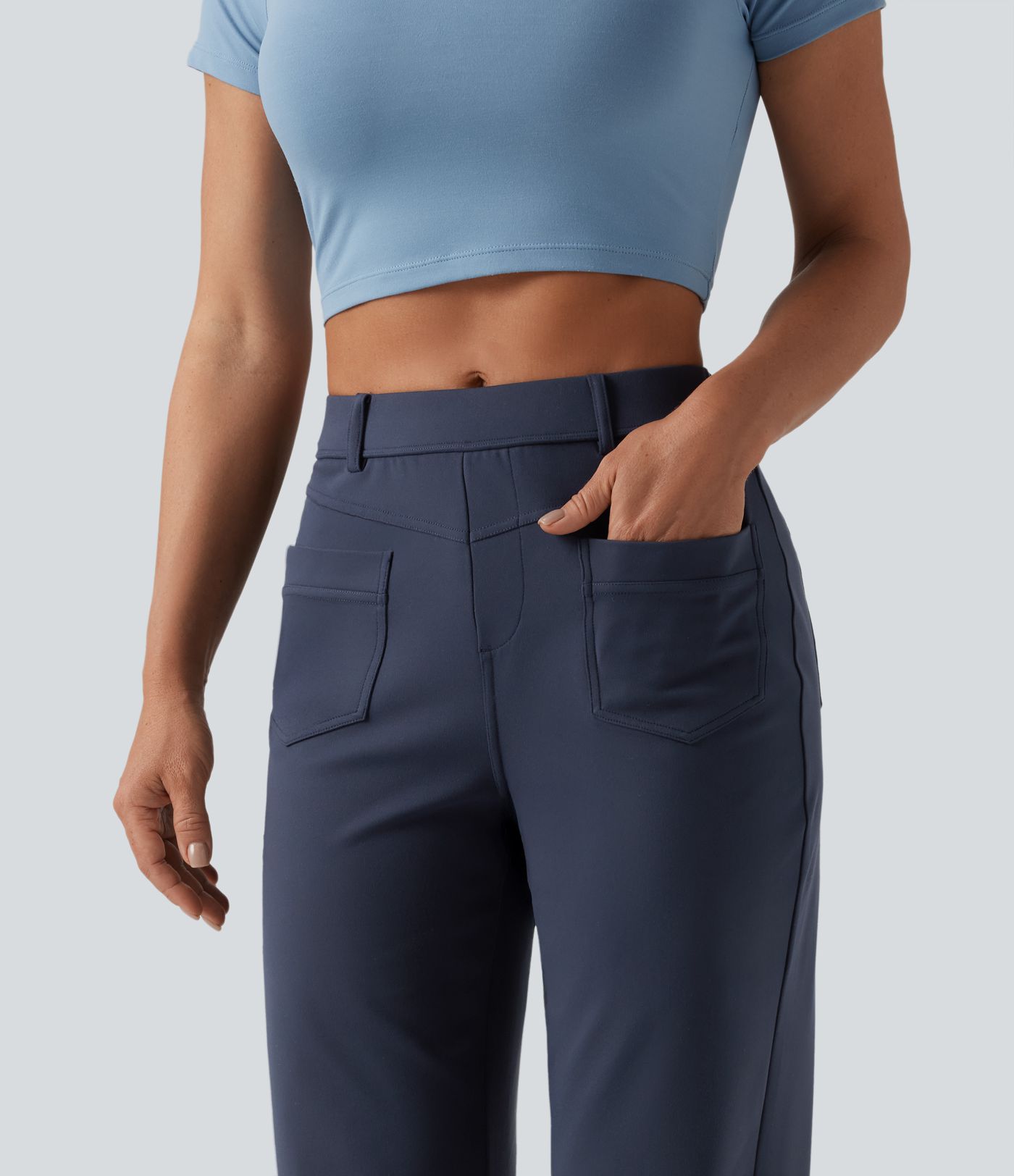 DayStretch Mid Rise Straight Leg Casual Pants with Pockets