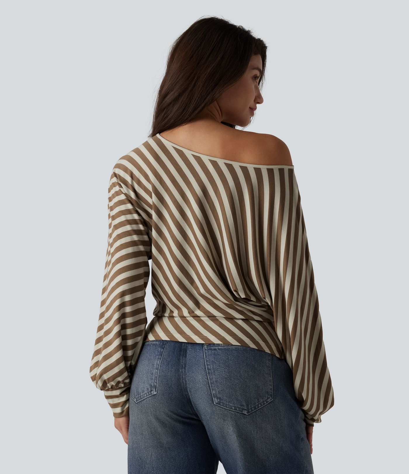 One Shoulder Long Sleeve Stripe Casual Top