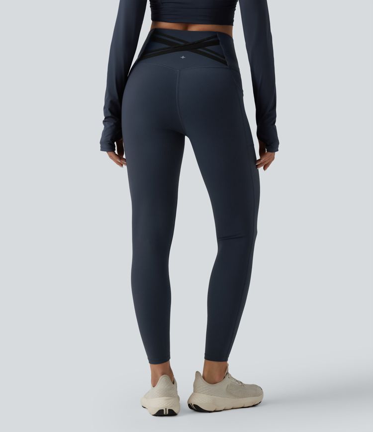 Halara Ultrasculpt™ - Laufleggings mit hohem Crossover-Bund, Seitentaschen und Bauchkontrolle