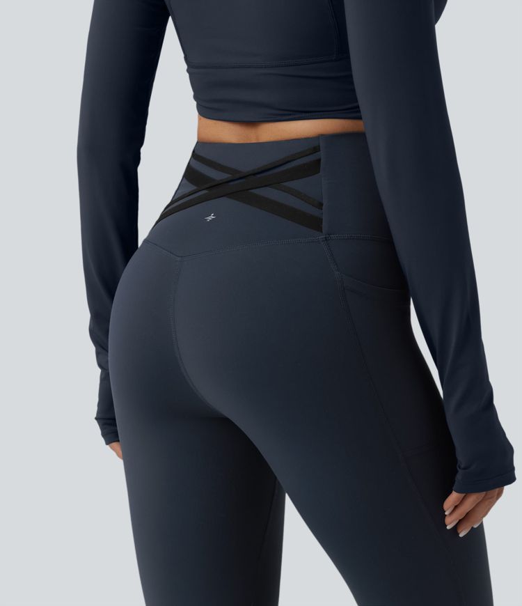 Halara Ultrasculpt™ - Laufleggings mit hohem Crossover-Bund, Seitentaschen und Bauchkontrolle