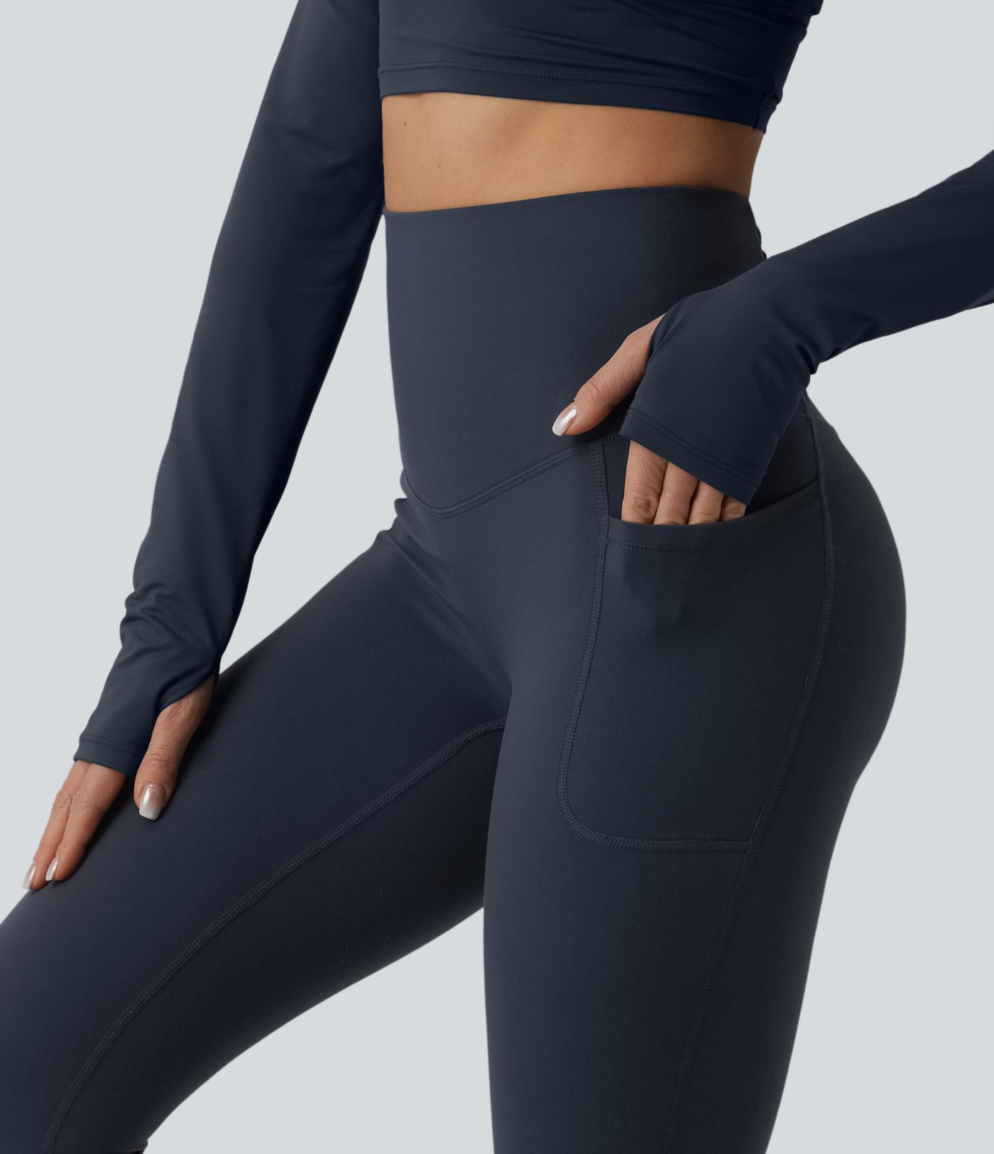 Halara Ultrasculpt™ - Laufleggings mit hohem Crossover-Bund, Seitentaschen und Bauchkontrolle