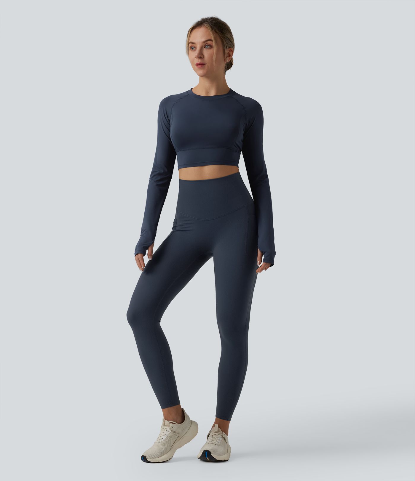 Halara Ultrasculpt™ - Laufleggings mit hohem Crossover-Bund, Seitentaschen und Bauchkontrolle