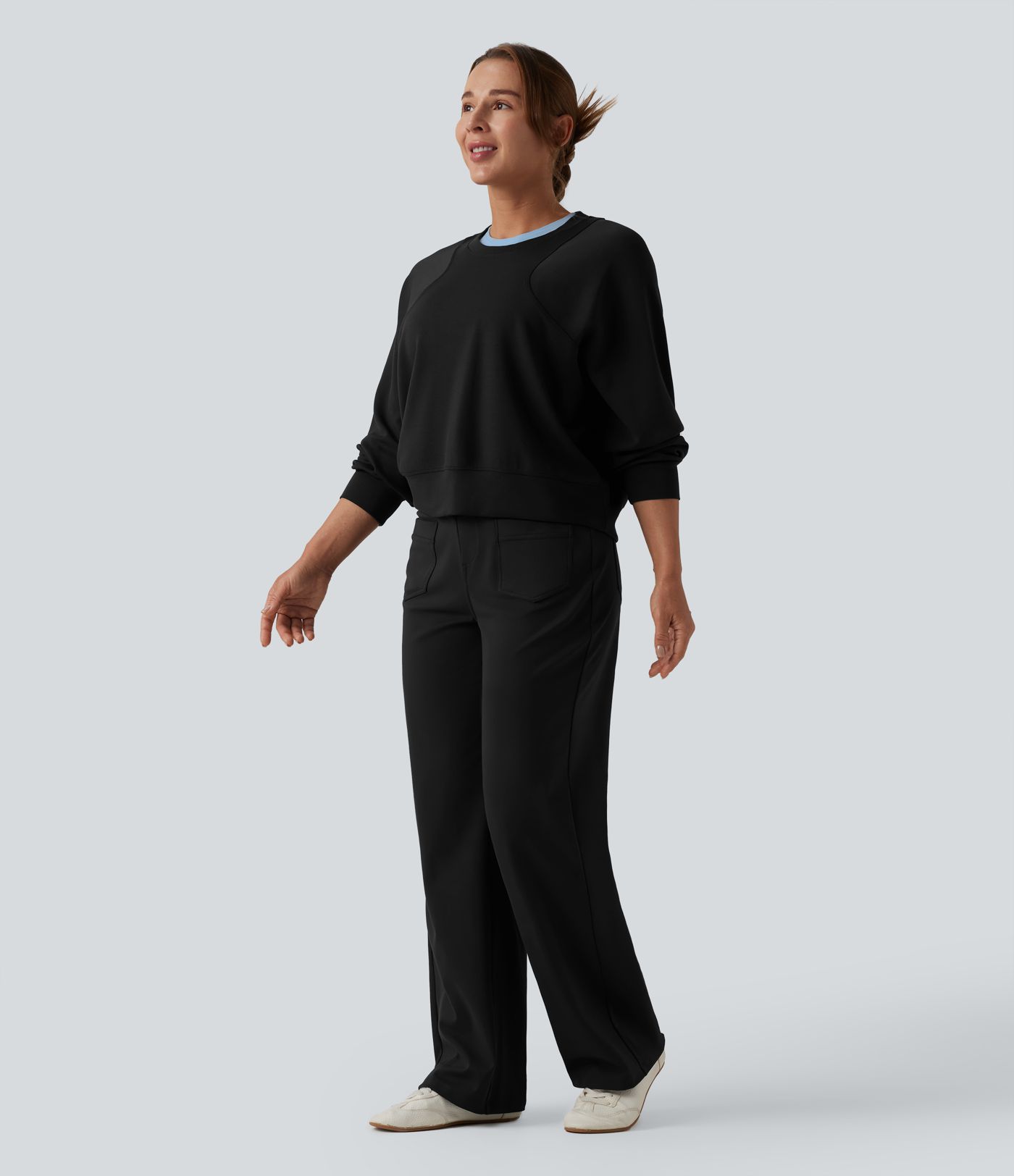 DayStretch Mid Rise Straight Leg Casual Trousers with Pockets